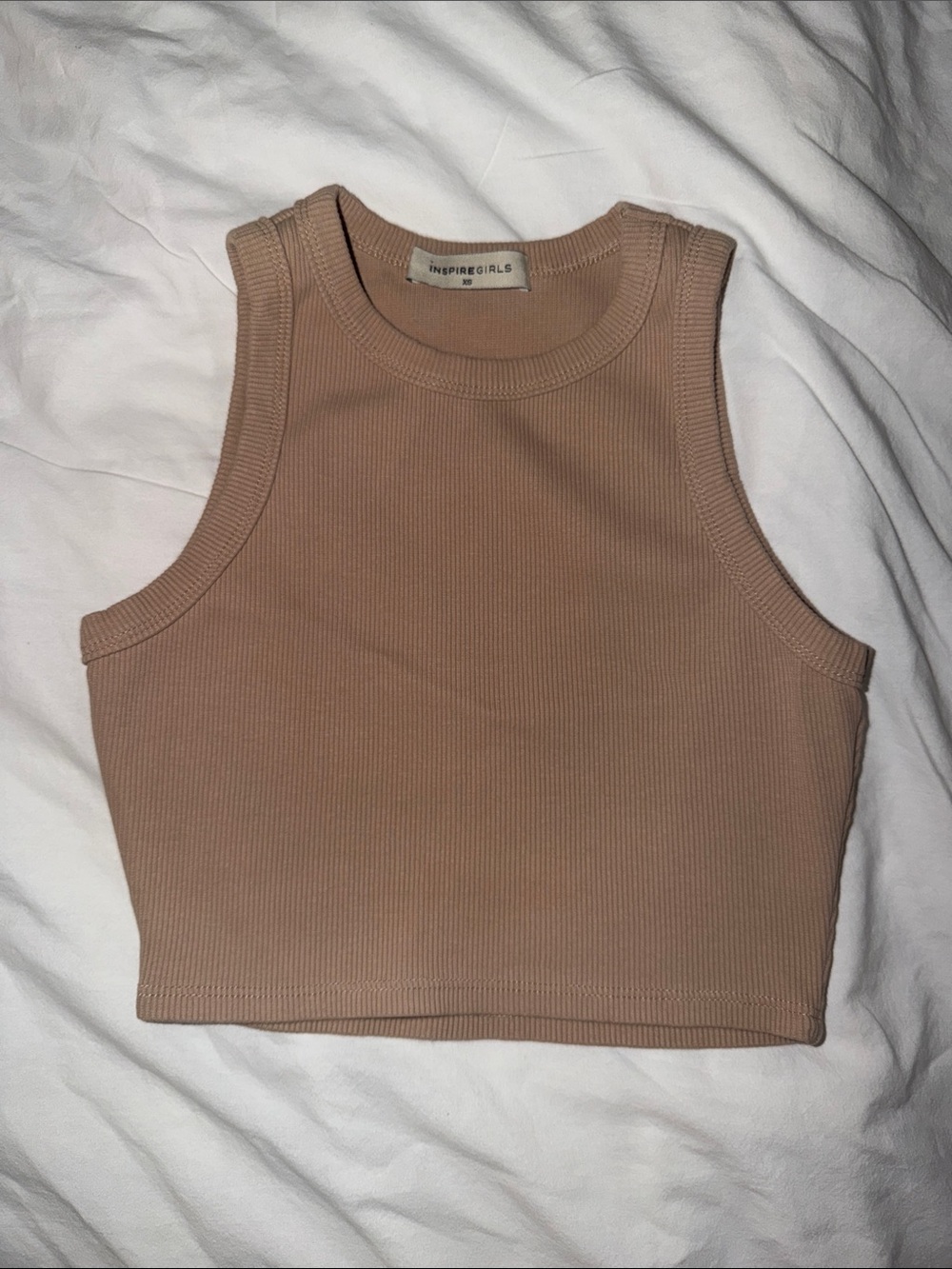 INSPIRE Ribbed Cropped Tank Top - Beige/Tan